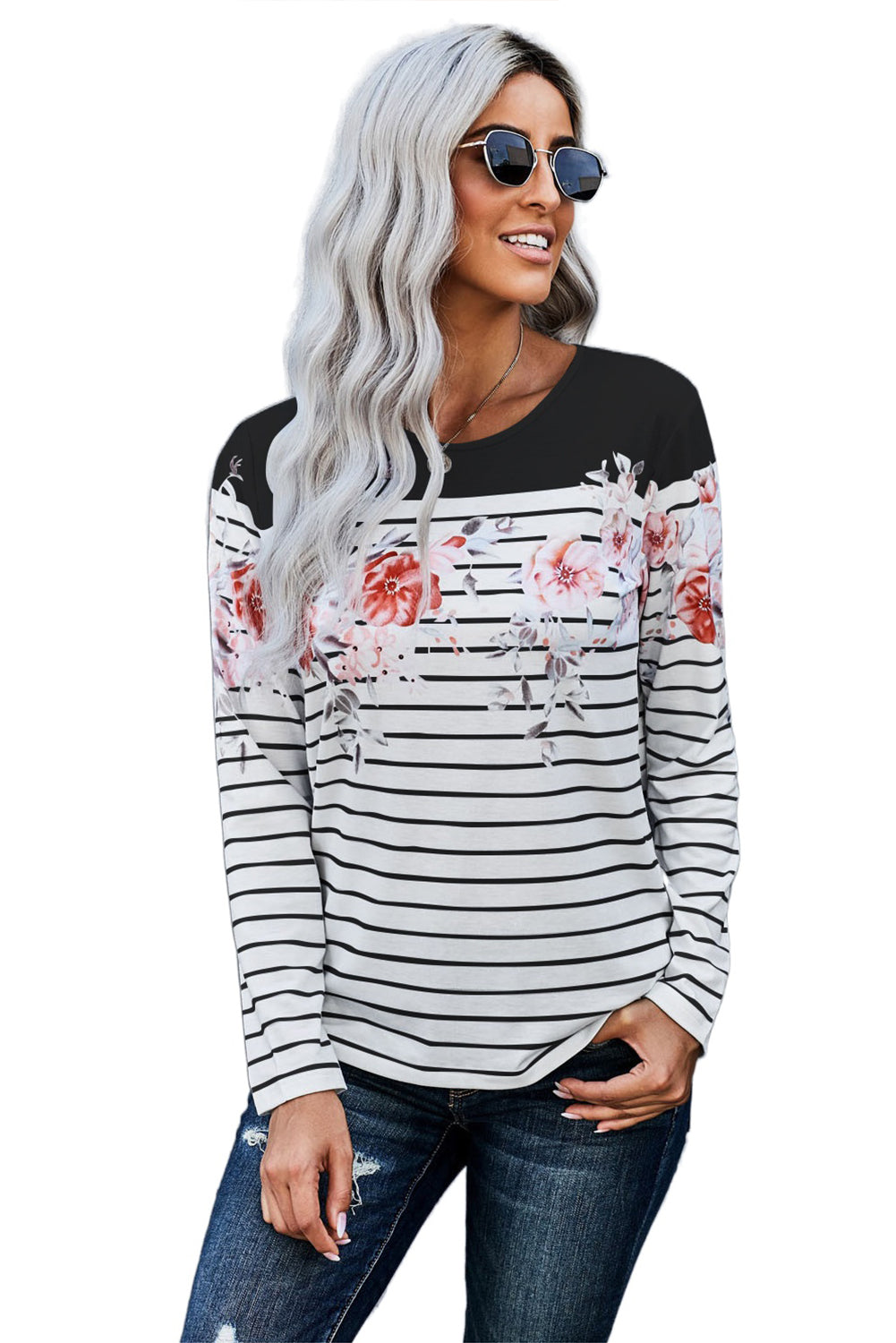 Black Floral Stripe Tee