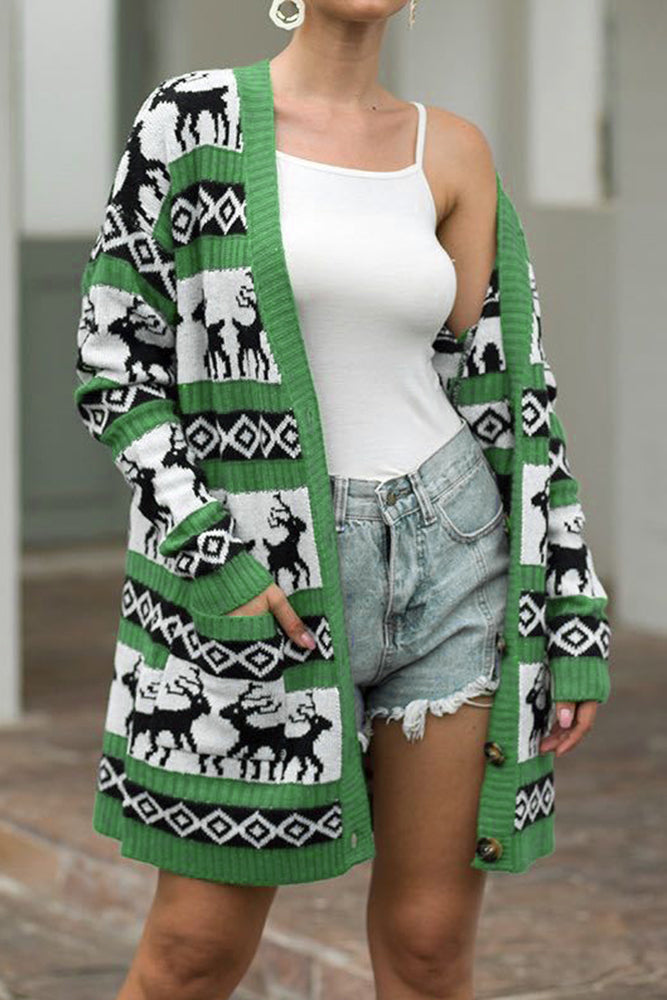 Knit Reindeer Cardigan Sweater