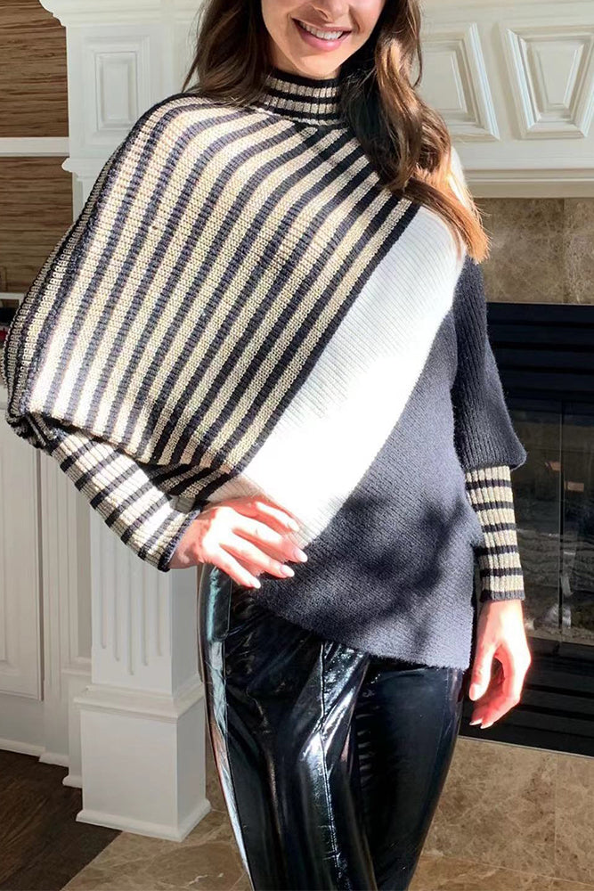 Batwing Stripe Sleeved Poncho