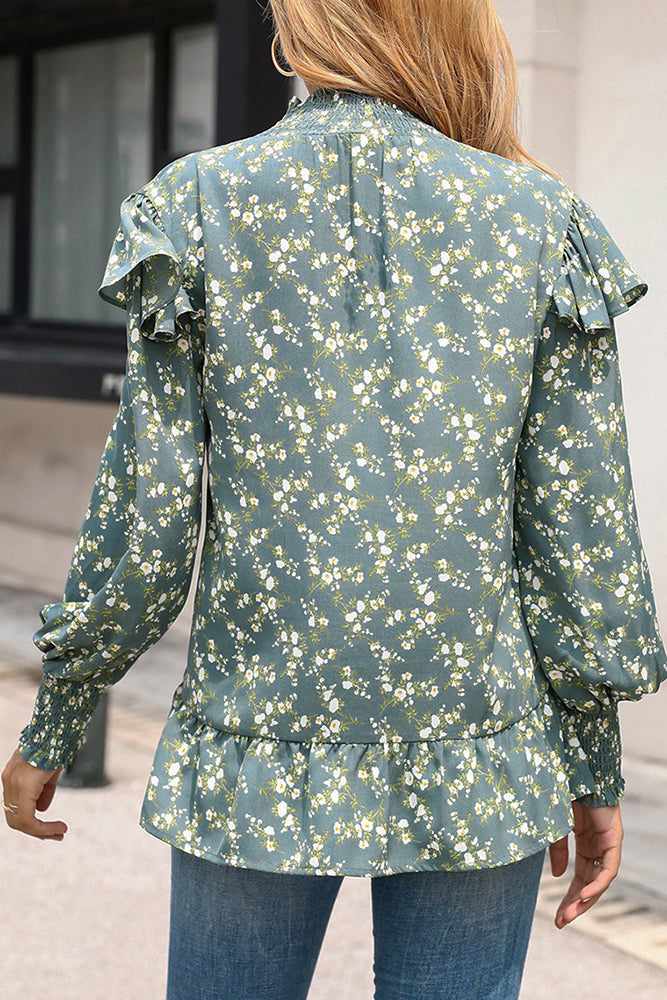 Floral Print High Collar Blouse