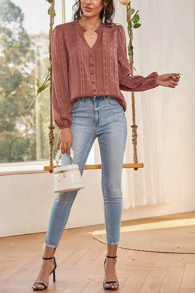 Ruffled Split Neck Blouse (5 Colors)