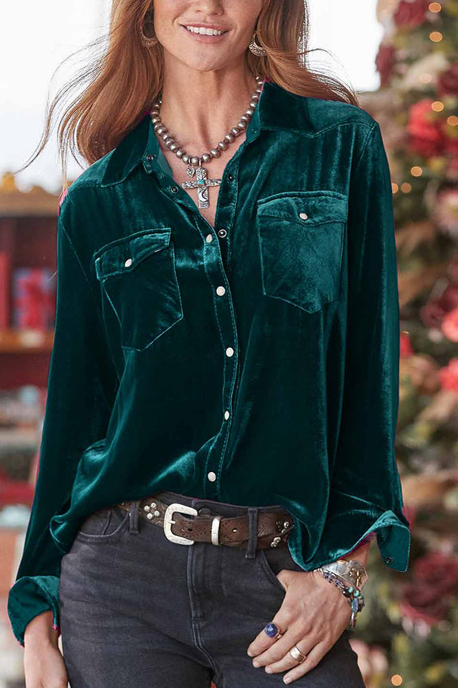 Velvet Button Up Top (4 colors, Up to 2 XL)
