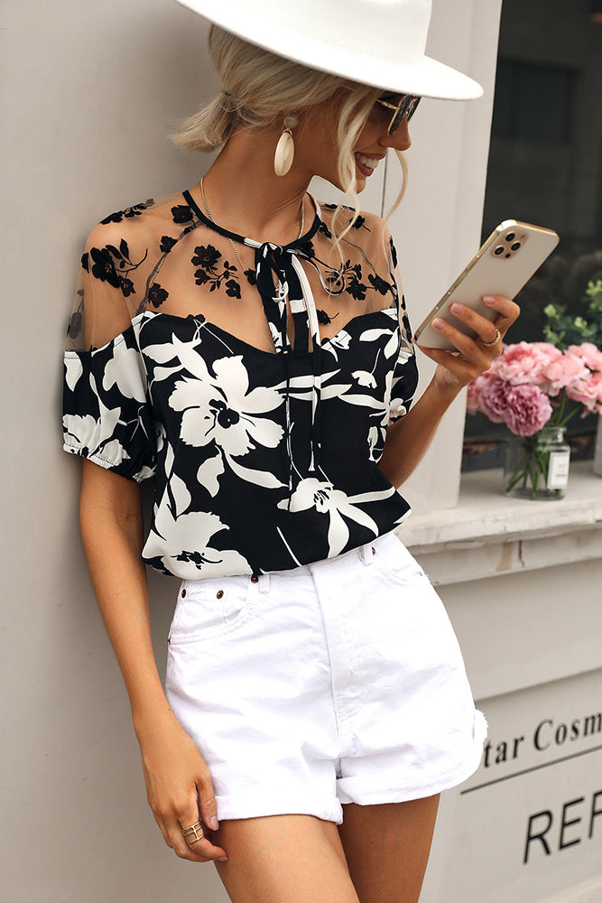 Jacquard Floral Tie Top