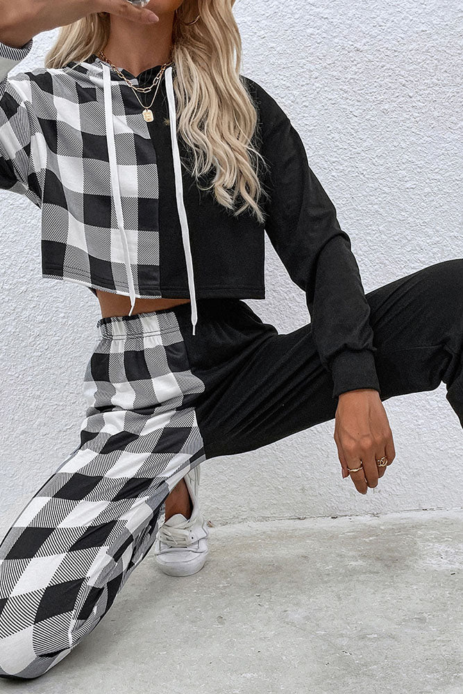 Split Plaid Casual Top & Pants Set