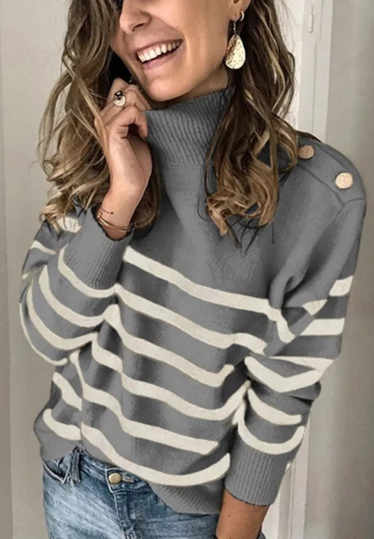 Striped High Neck Sweater Pre-Sale (2 colors)