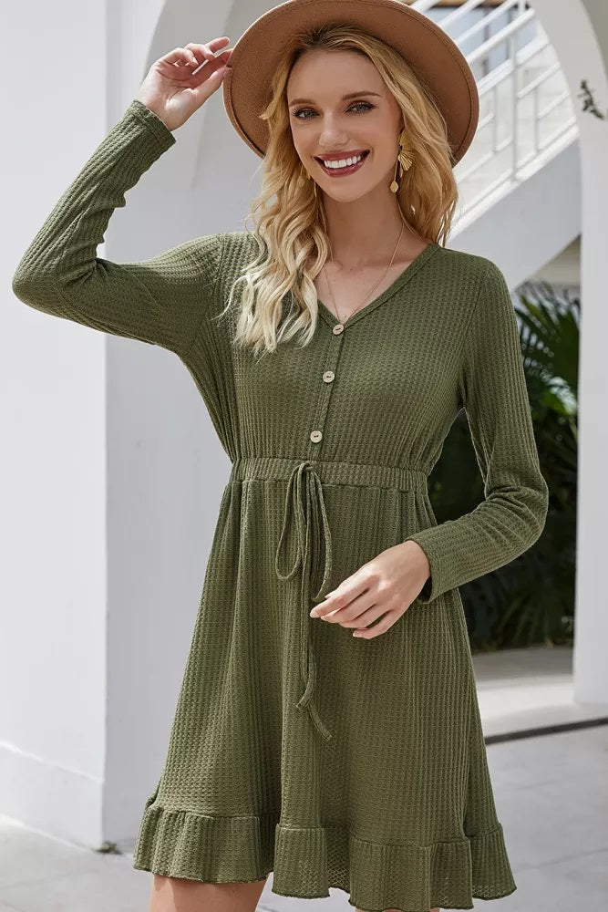 Waffle Weave Drawstring Dress (3 colors)