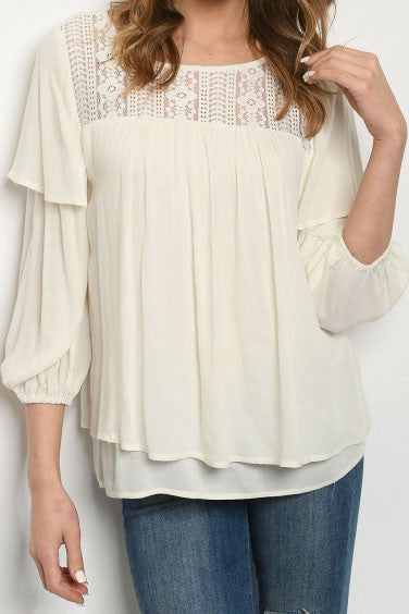 Sweet Lacey Linen Top In Stock POP! Stock!