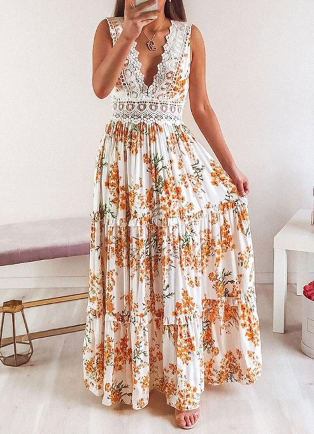 Deep V Floral Maxi Dress (Two Colors)