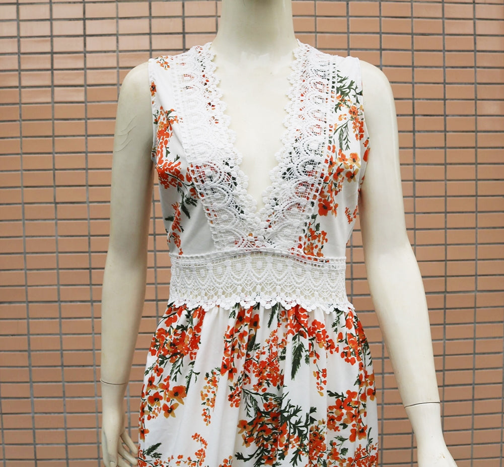 Deep V Floral Maxi Dress (Two Colors)