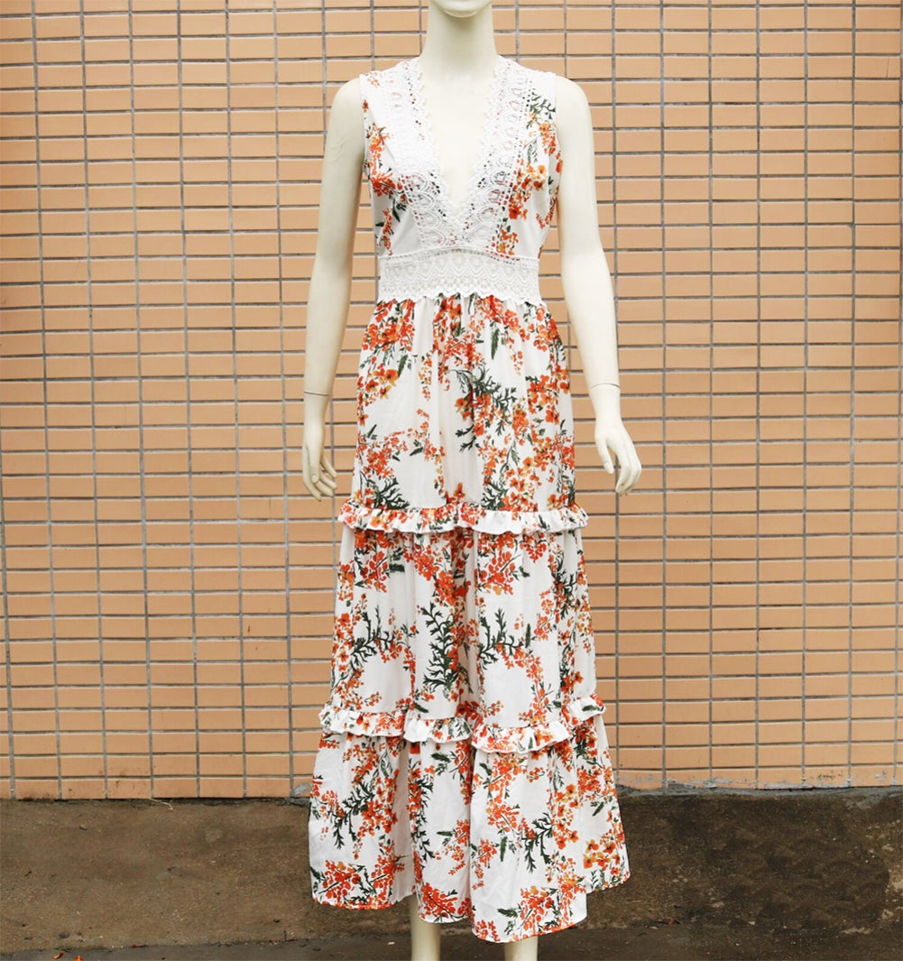 Deep V Floral Maxi Dress (Two Colors)