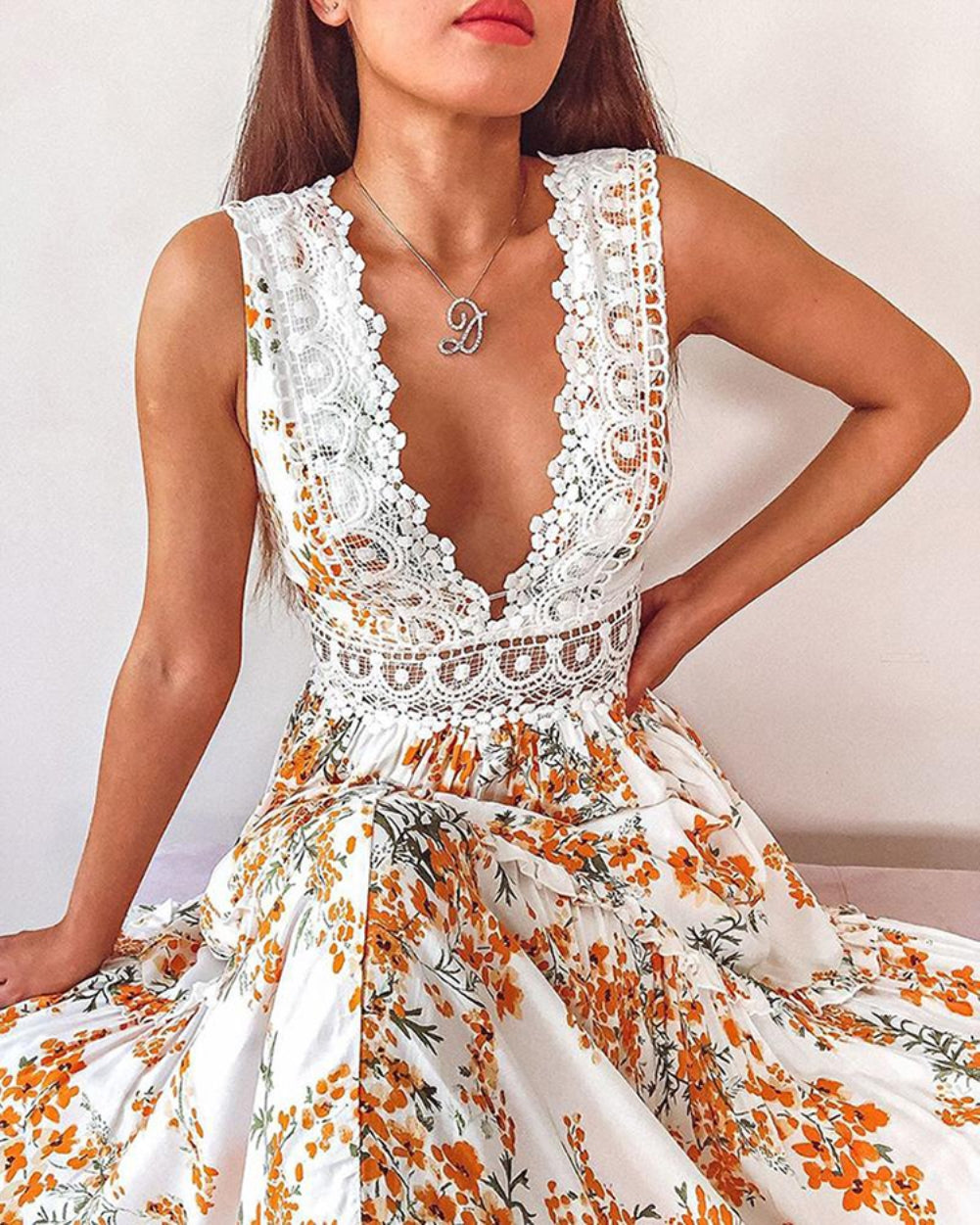 Deep V Floral Maxi Dress (Two Colors)