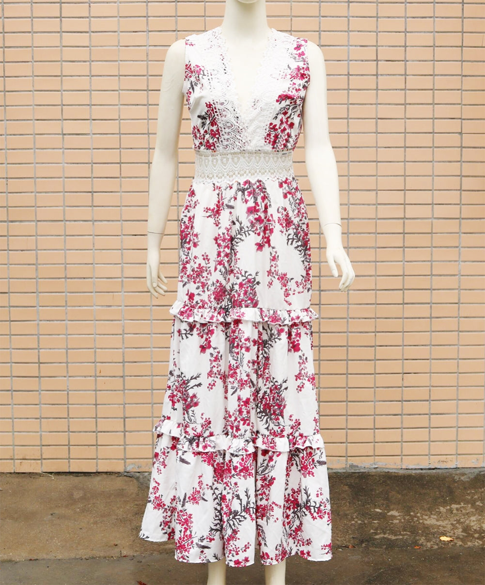 Deep V Floral Maxi Dress (Two Colors)