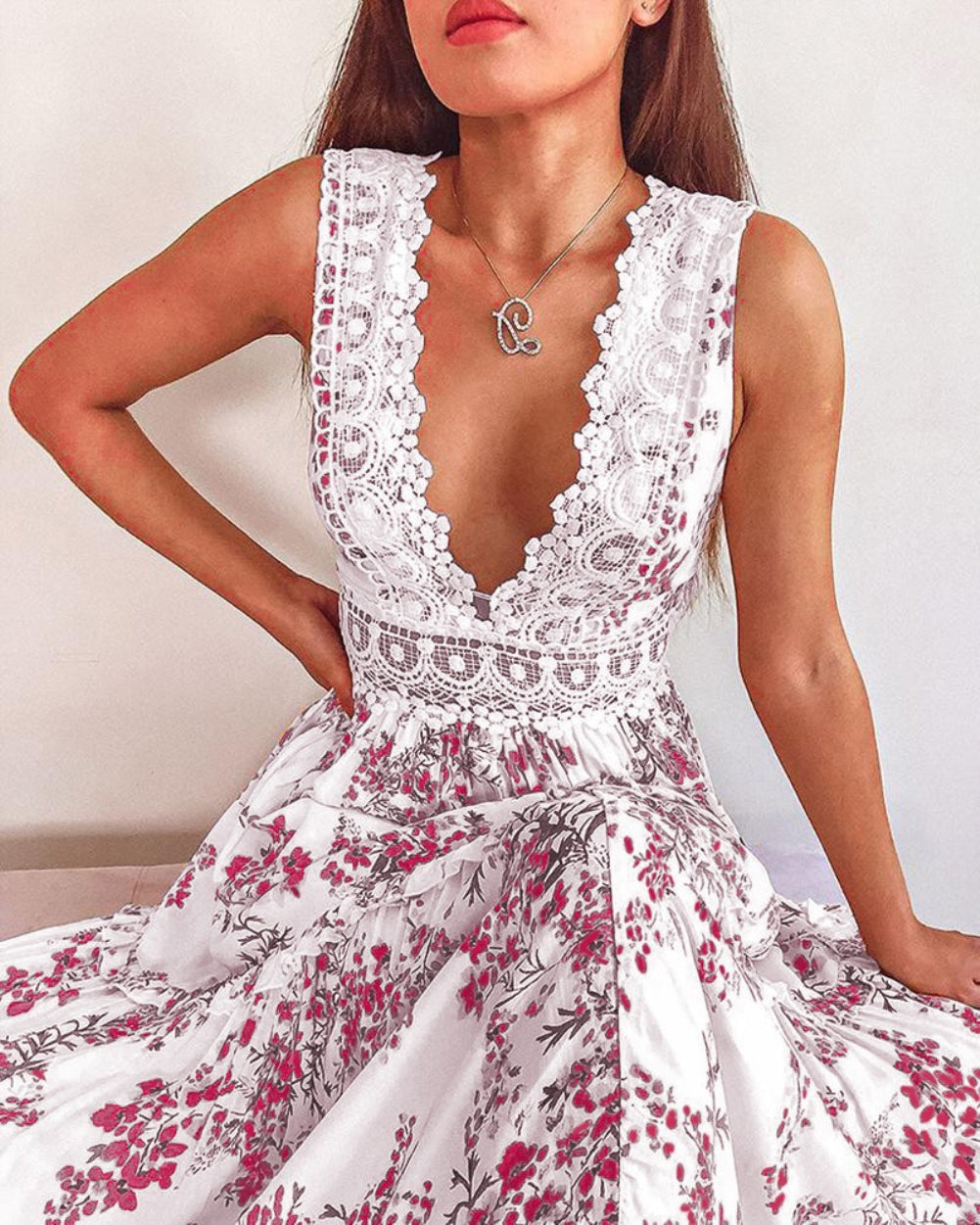 Deep V Floral Maxi Dress (Two Colors)