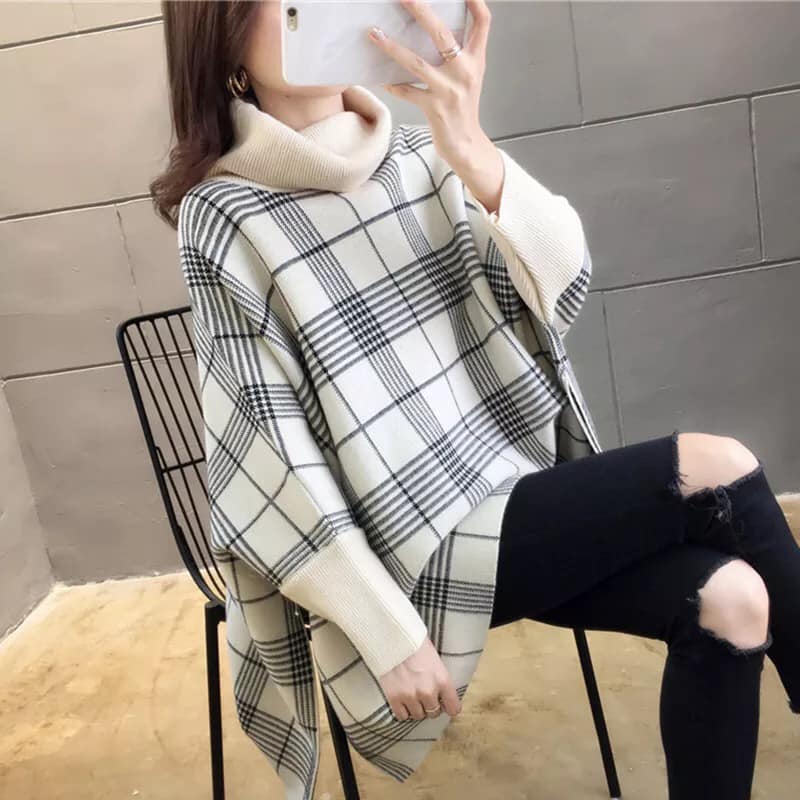 Poppin' Plaid Turtleneck Poncho