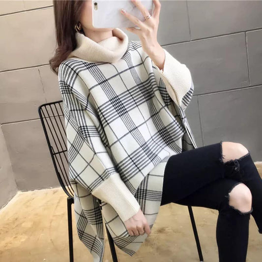 Poppin' Plaid Turtleneck Poncho
