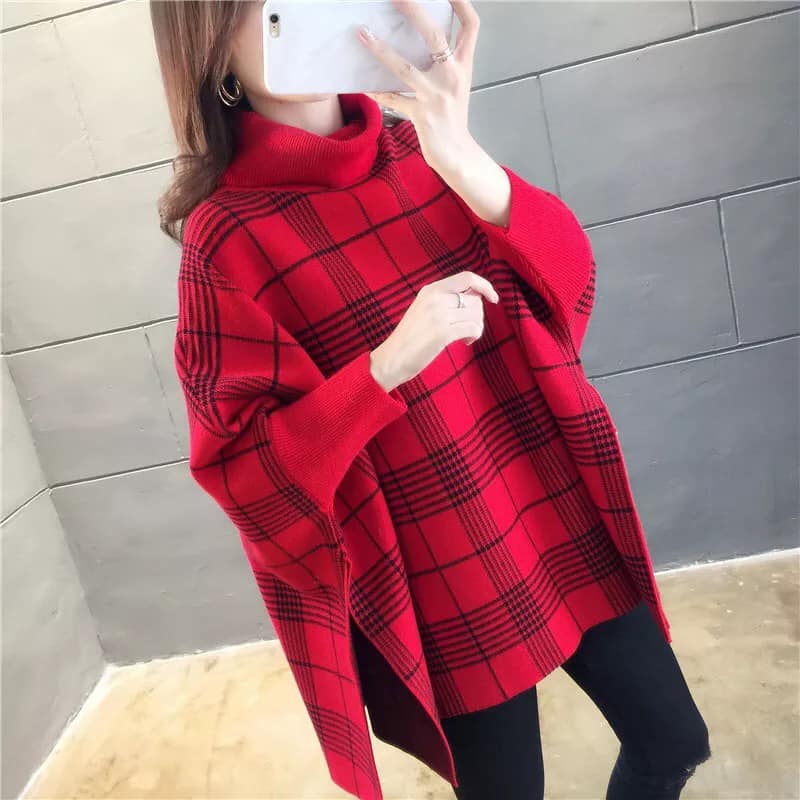Poppin' Plaid Turtleneck Poncho