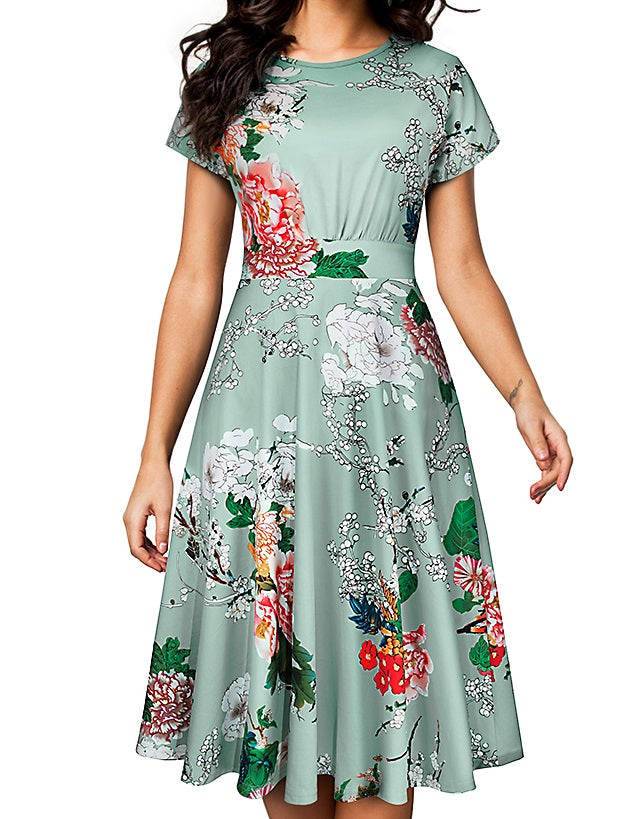 Vintage Green Floral Dress (Up to 2XL!)