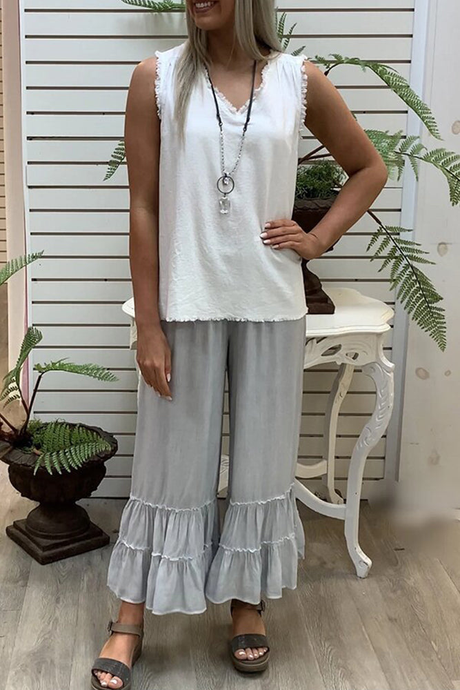 Ruffle Wide Leg Pant (3 Colors, Up to 3XL)