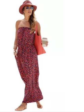 Red Bohemian Bandeau Dress