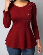 Plus Size Button Ruffle Scoop Shirt