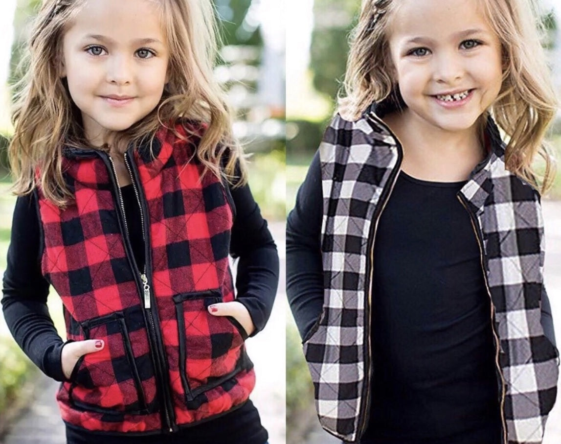 Mommy & Me Fall Plaid Quilted Vests