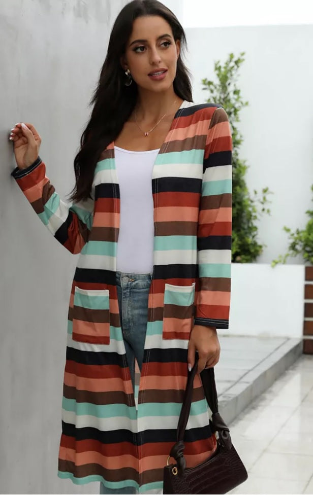 Coffee Stripe Three Season Cardi