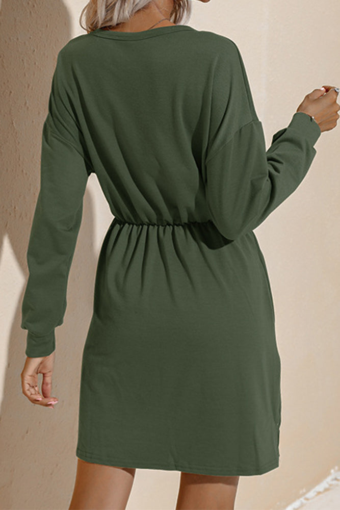 Drawstring O Neck Casual Dress (3 colors)