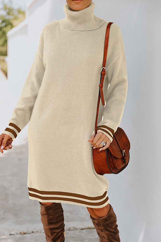 Turtleneck Stripe Sweater Dress (3 Colors)