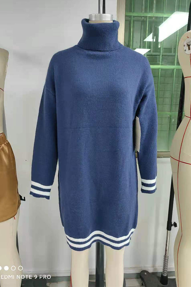 Turtleneck Stripe Sweater Dress (3 Colors)