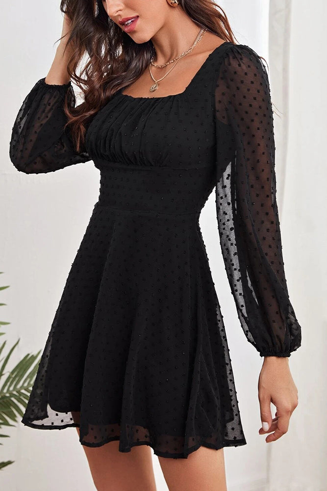 Square Neck High Waisted Dot Dress (5 colors)