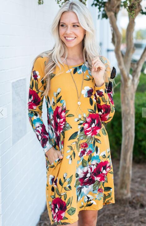 Fall Flowers Pocket Dress