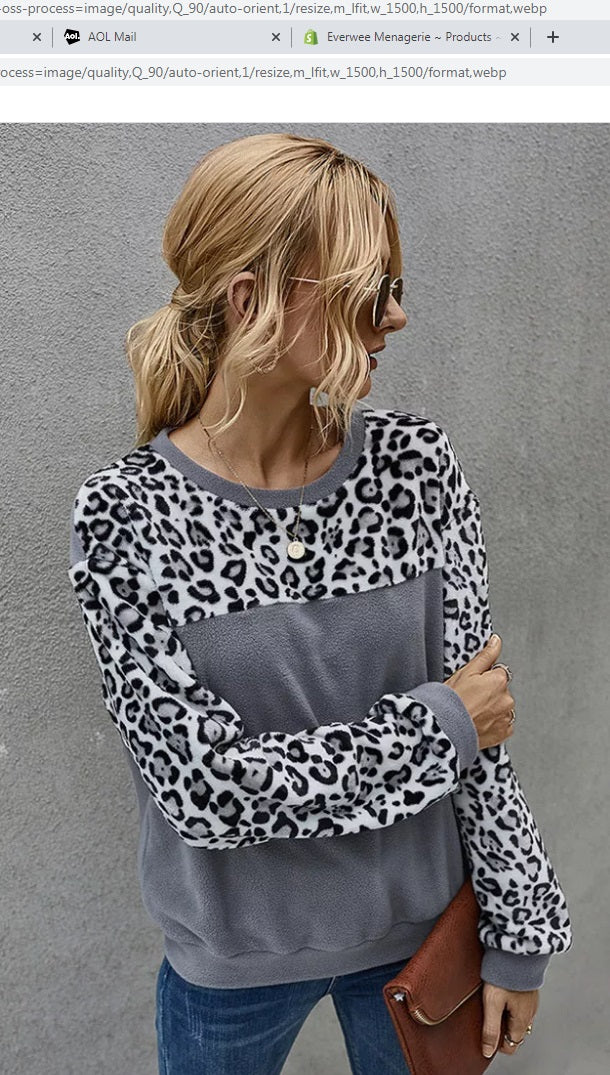 Leopard Fleece Color Block Top