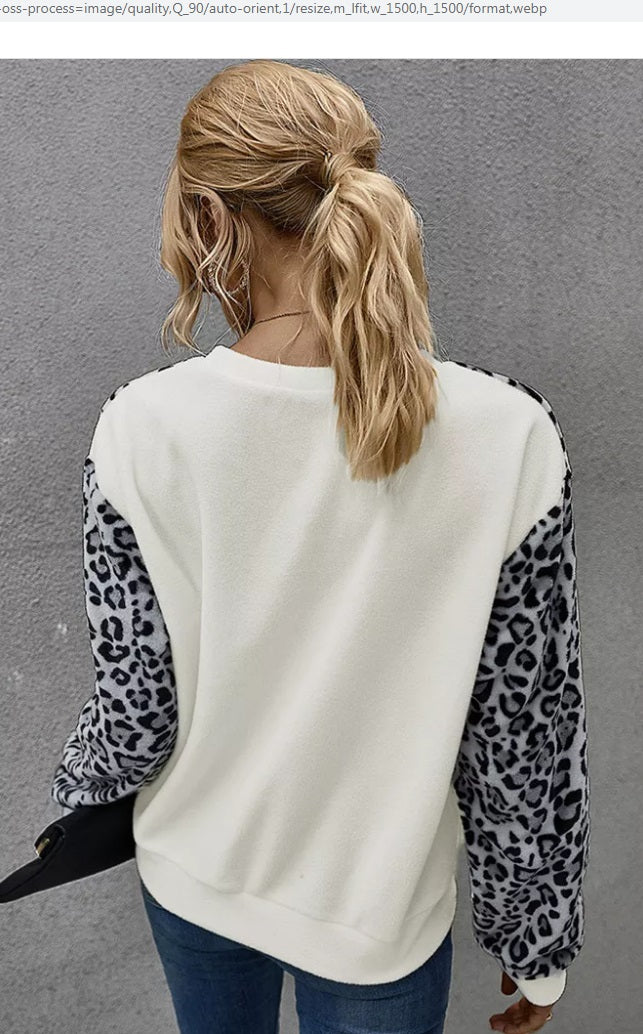 Leopard Fleece Color Block Top