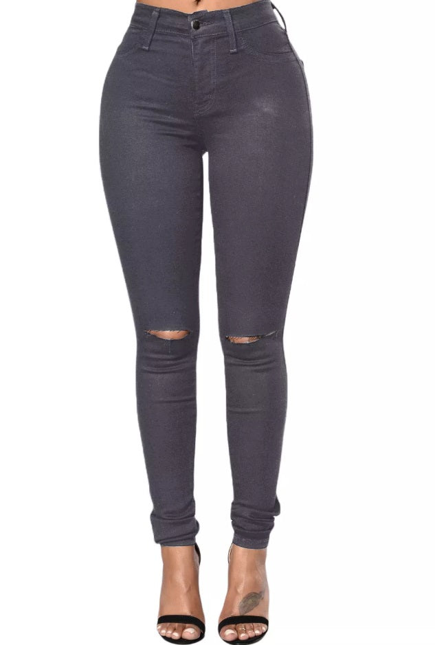 Gray Denim Distressed Jegging