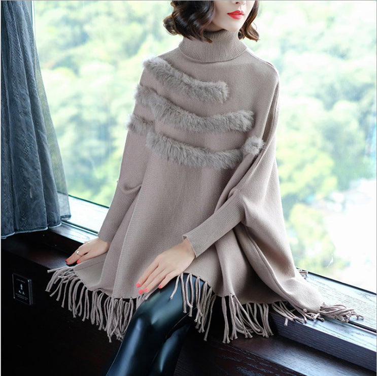 Turtleneck Poncho with Sleeves