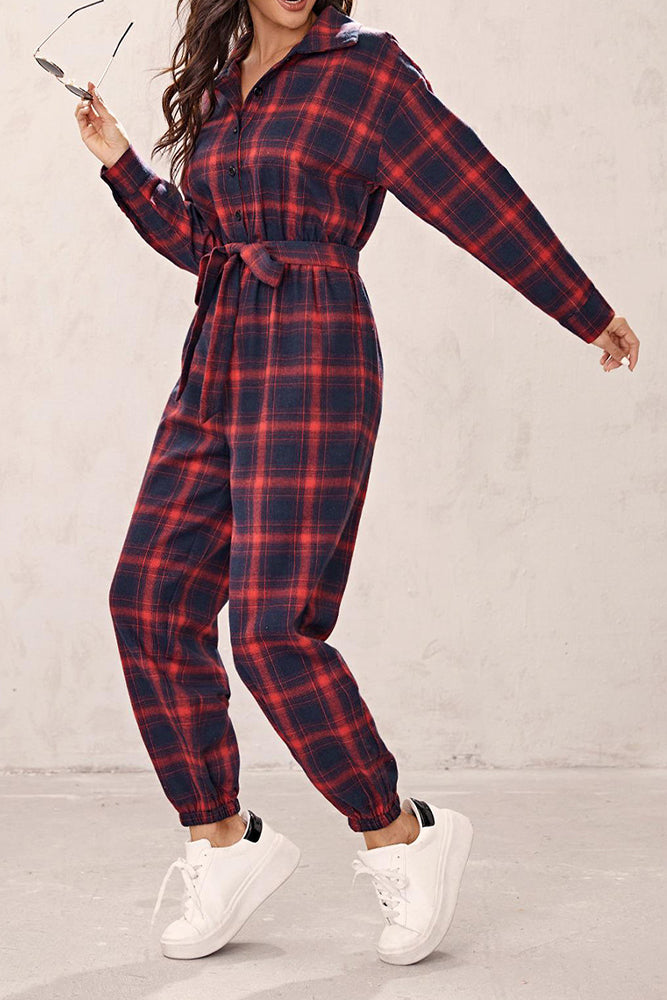 Plaid Print High Waisted Jumpsuit