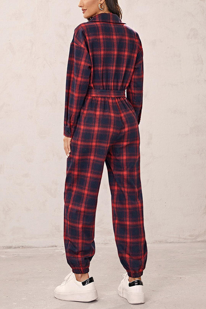 Plaid Print High Waisted Jumpsuit