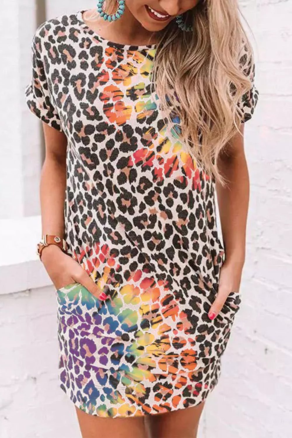 Reverse Leopard Tie Dye Tee Shirt Dress