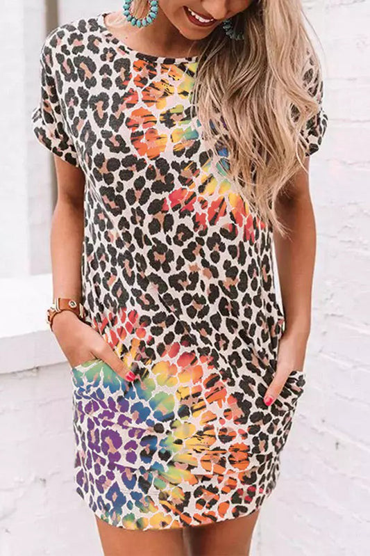 Reverse Leopard Tie Dye Tee Shirt Dress