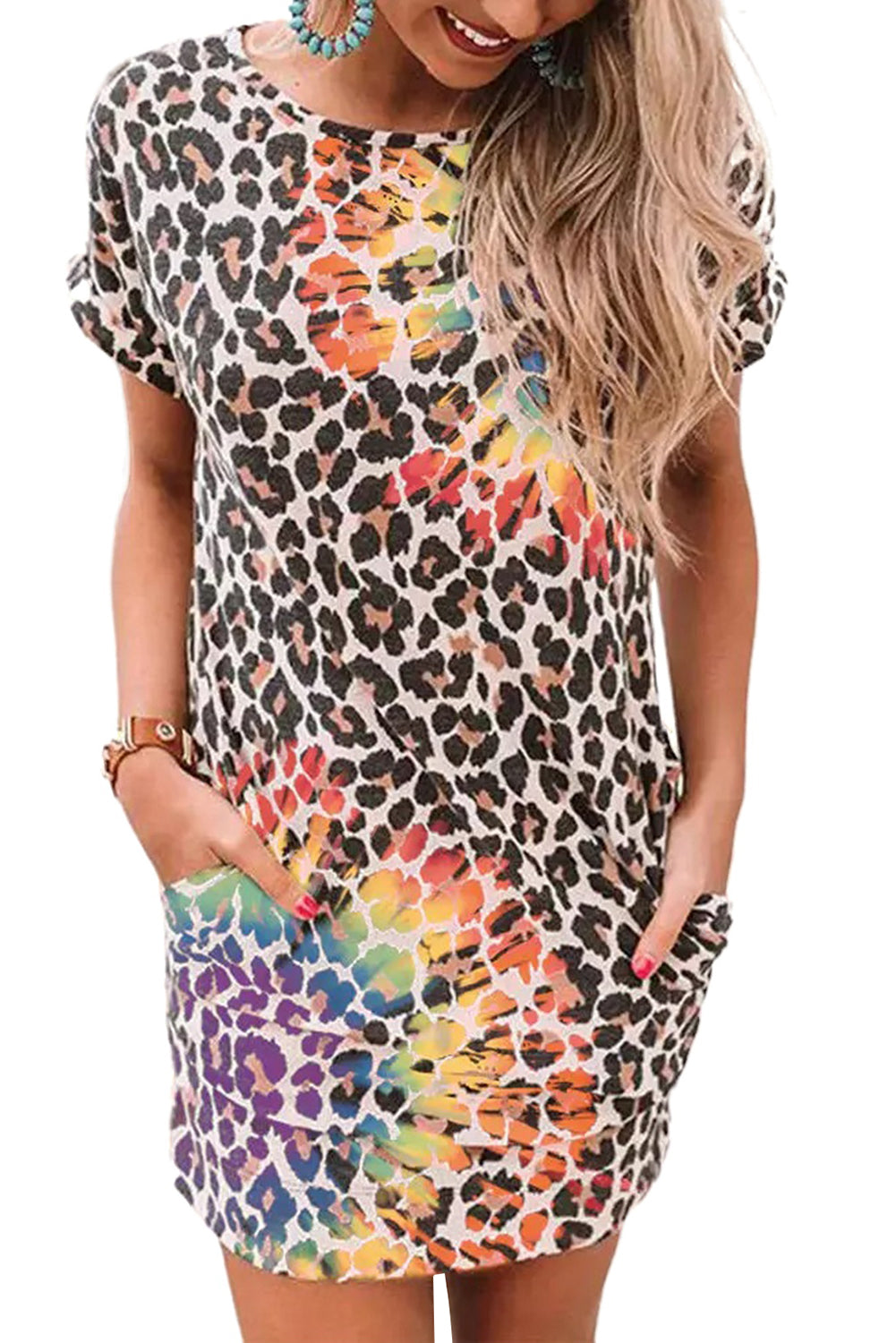 Reverse Leopard Tie Dye Tee Shirt Dress