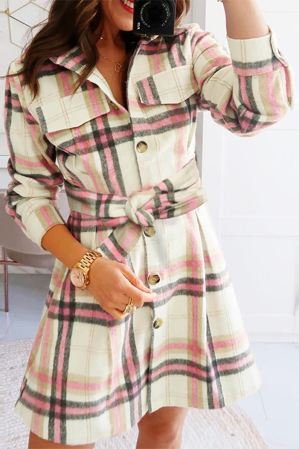 Anytime Pink Plaid Dress