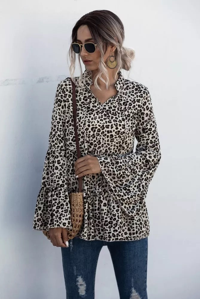 Leopard Bell Sleeve Top