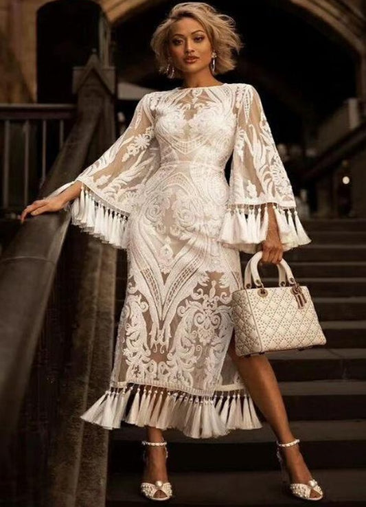 Sheer Embroidered Swan Dress