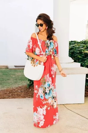 POP! Stock - Off Shoulder Easy Floral Dress