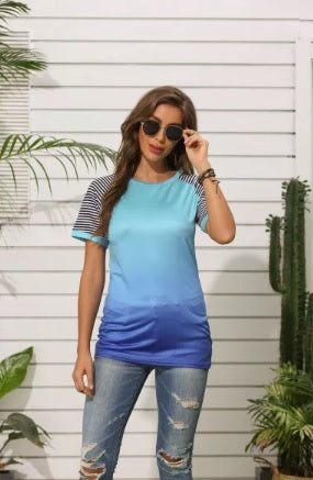 POP! Stock- Ombre Striped Sleeve Tee