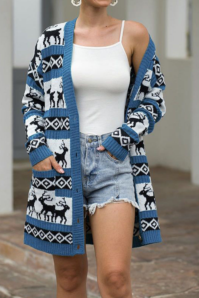 Knit Reindeer Cardigan Sweater