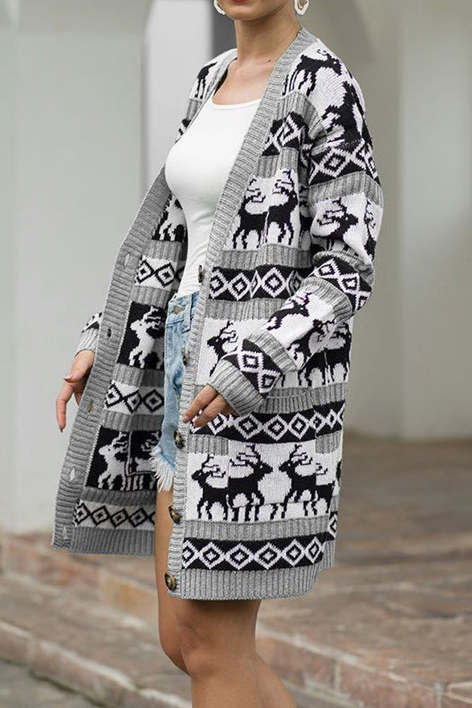 Knit Reindeer Cardigan Sweater