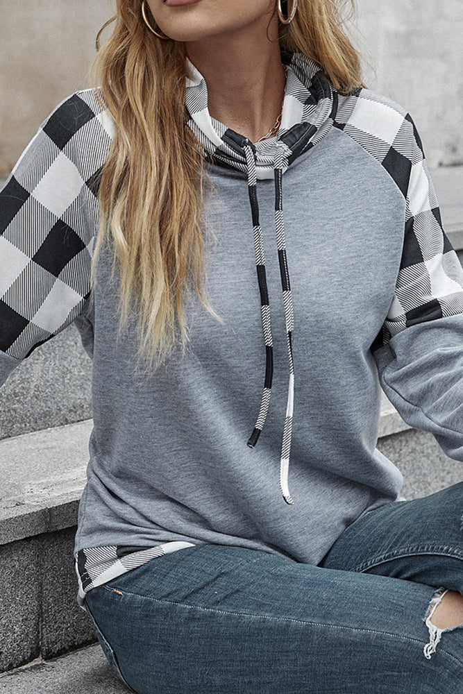 Plaid Cowl Neck Pullover Top