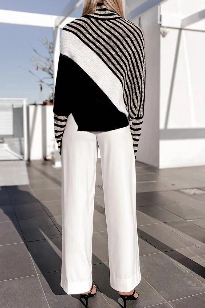 Batwing Stripe Sleeved Poncho