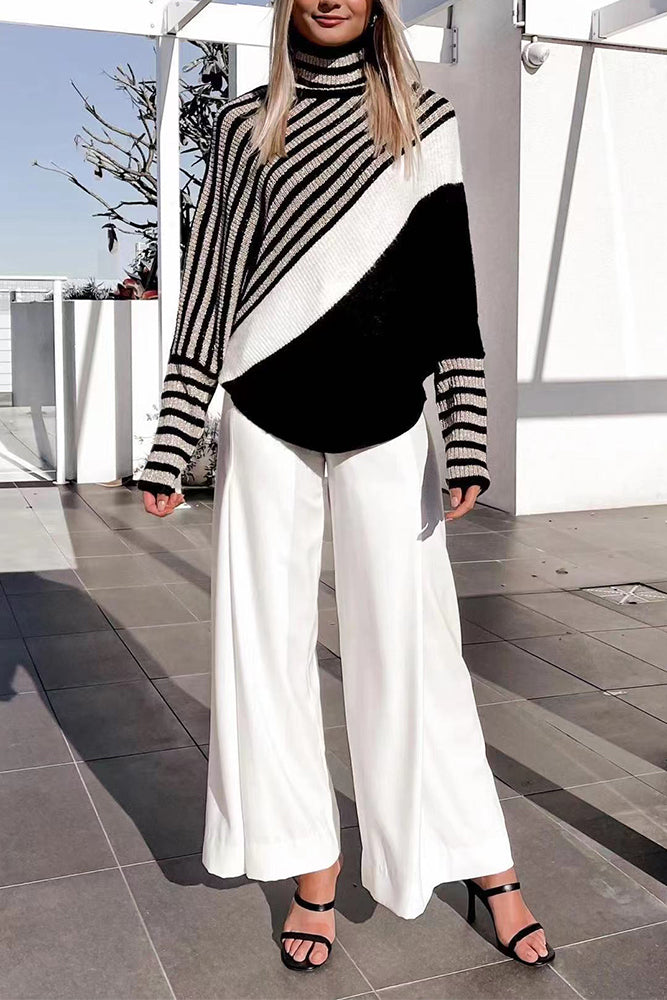 Batwing Stripe Sleeved Poncho